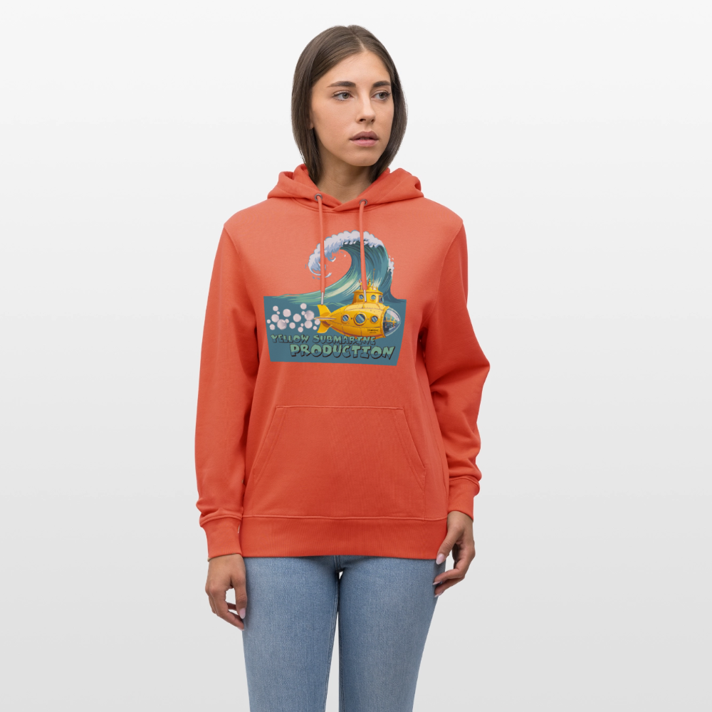 Unisex Bio-Hoodie mit YELLOW SUBMARINE PRODUCTION PRINT - Hellrot