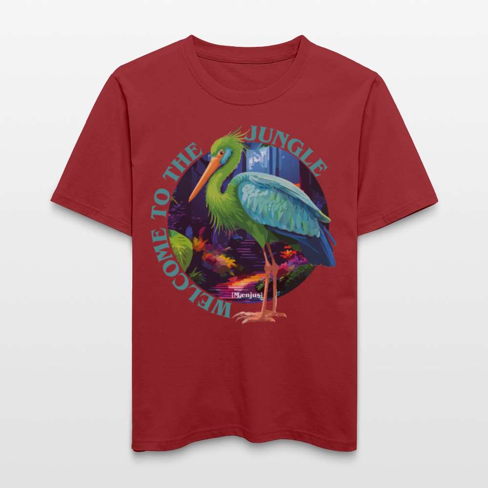 Relaxed Fit Unisex Bio-T-Shirt mit WELCOME TO THE JUNGLE PRINT Vorderseite - Erdrot