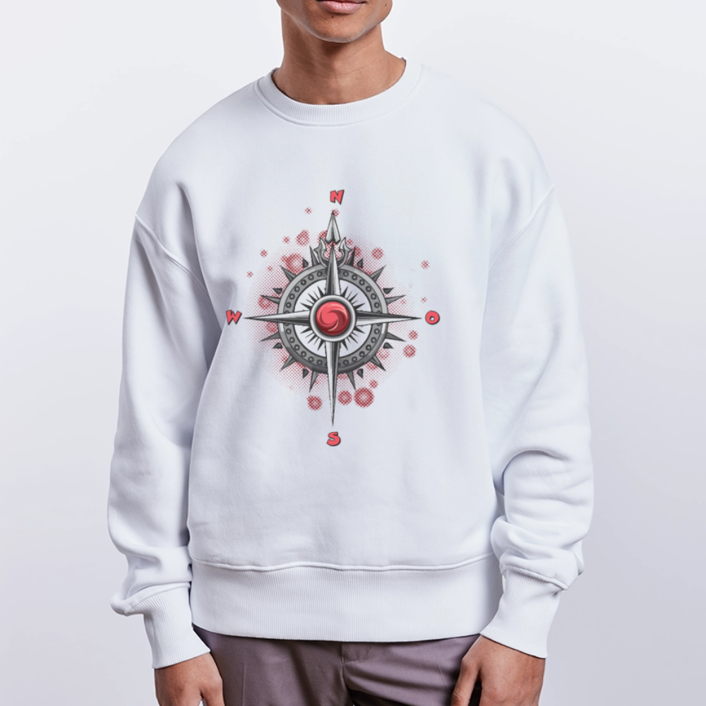 Unisex Oversize Pullover mit WINDROSE PRINT - Weiß