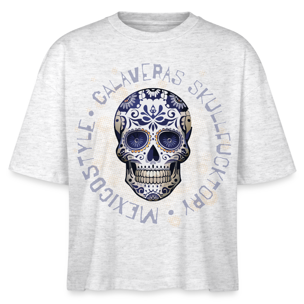 Frauen Boxy Bio-T-Shirt mit CALAVERAS SKULL PRINT - Weiß meliert