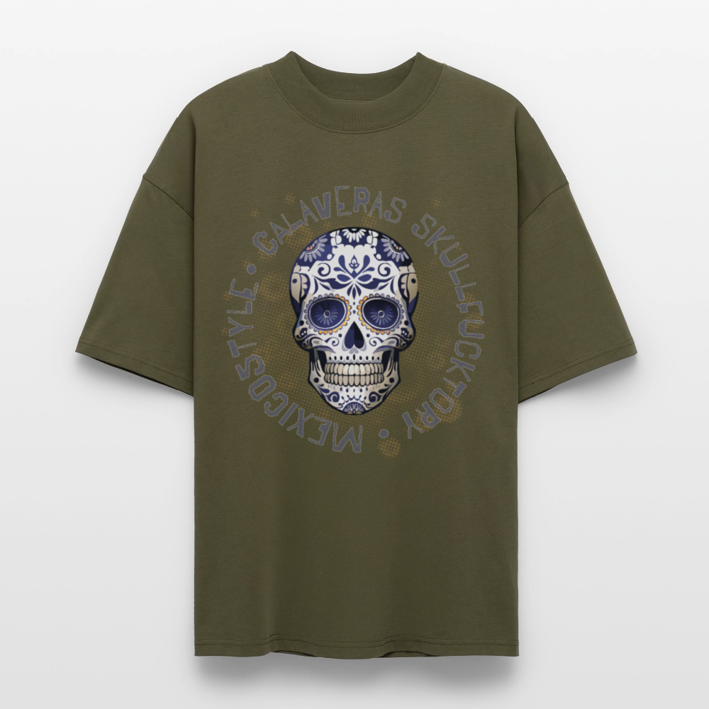 Oversized Unisex T-Shirt mit CALAVERAS SKULLPRINT - Khaki