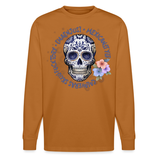 Unisex Bio-Langarmshirt mit FUNKY ALPAKA CLUB PRINT - Herbstorange