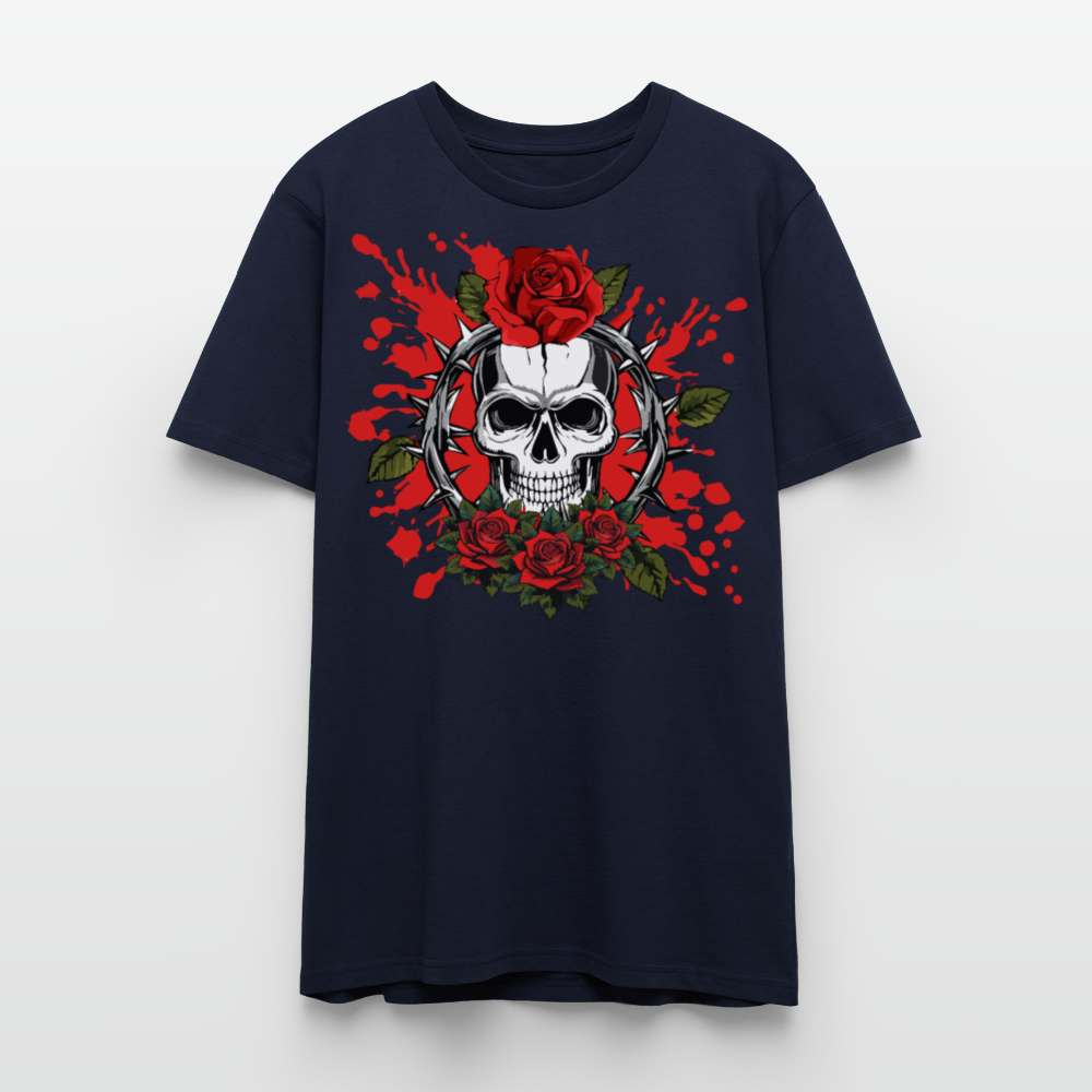Unisex T-Shirt mit ROSEN SKULL PRINT Vorderseite - Navy