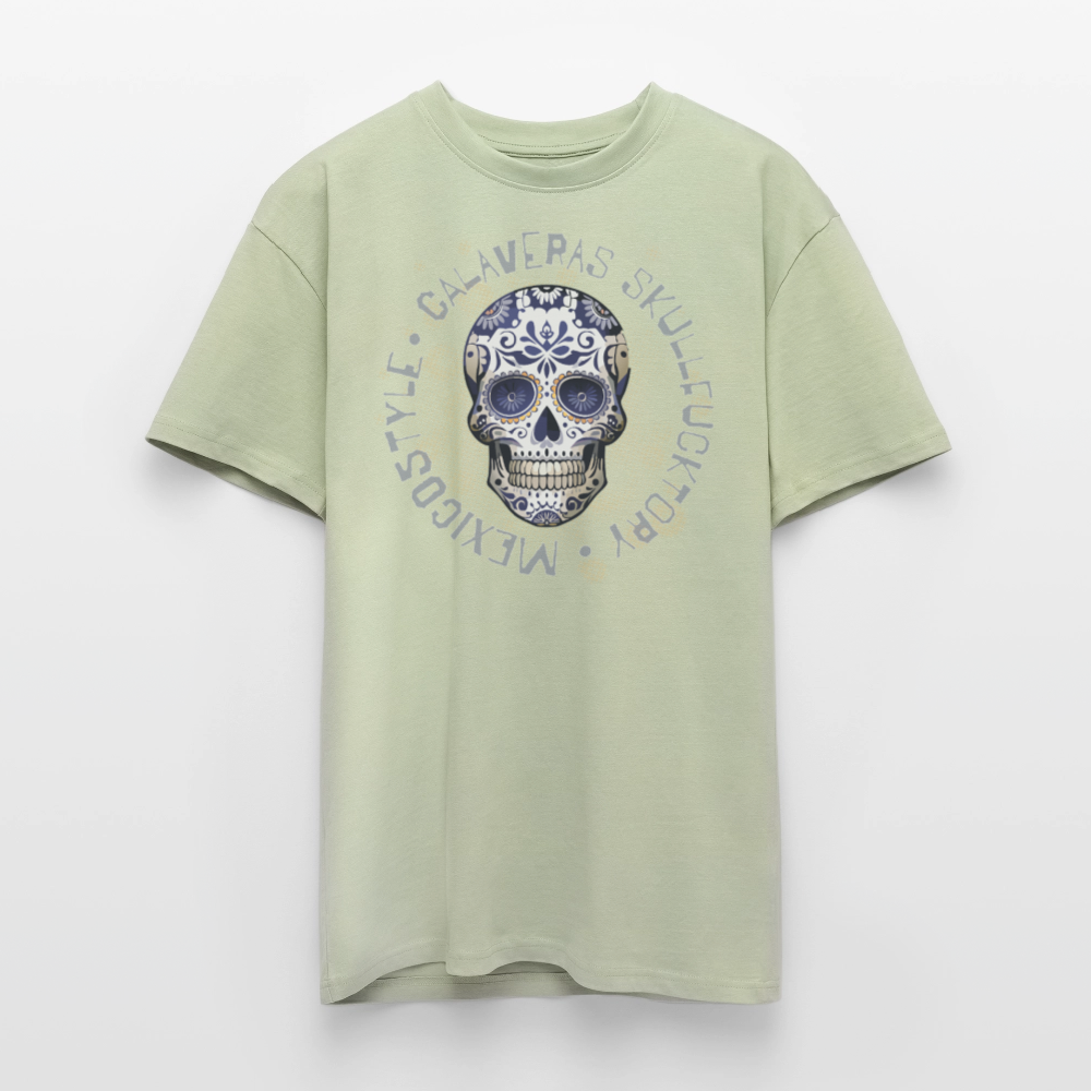Heavy Oversize T-Shirt mit CALAVERAS SKULL PRINT - Leichtes Salbeigrün