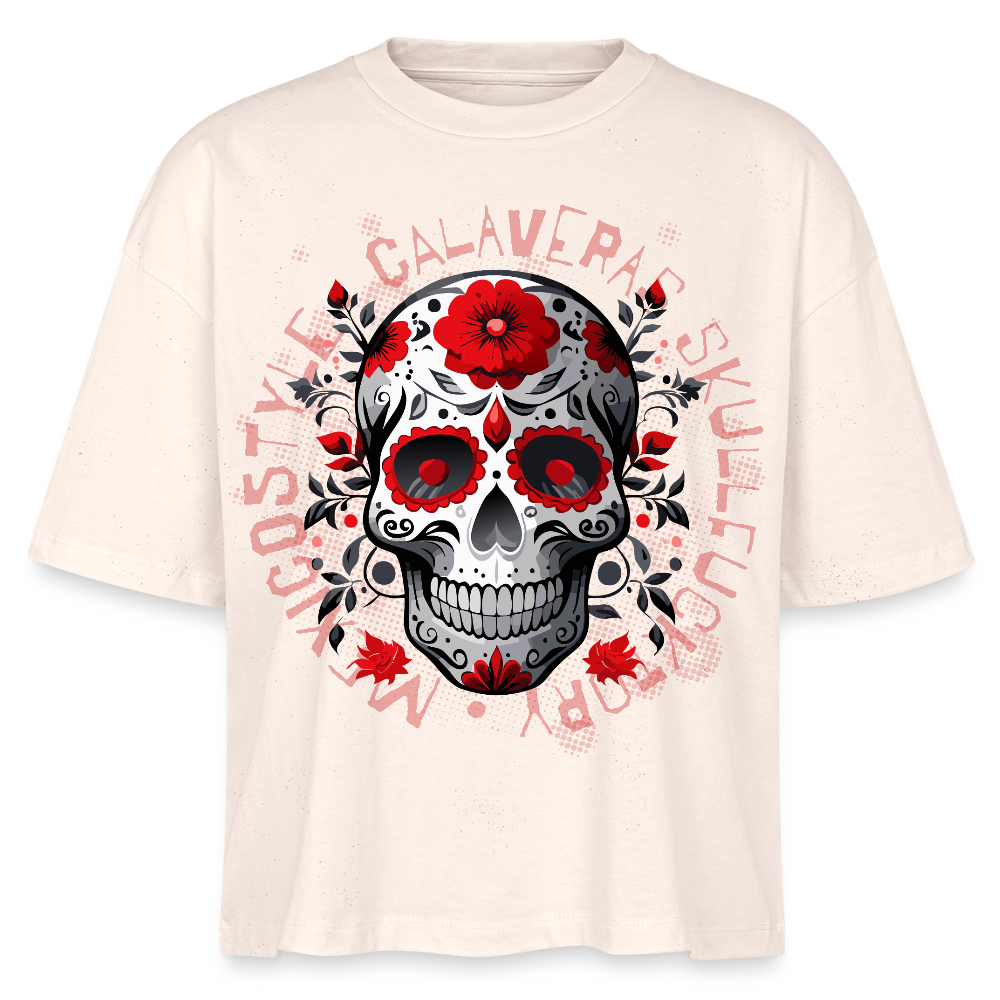 Frauen Boxy Bio-T-Shirt mit CALAVERAS SKULL PRINT - Weißgrau
