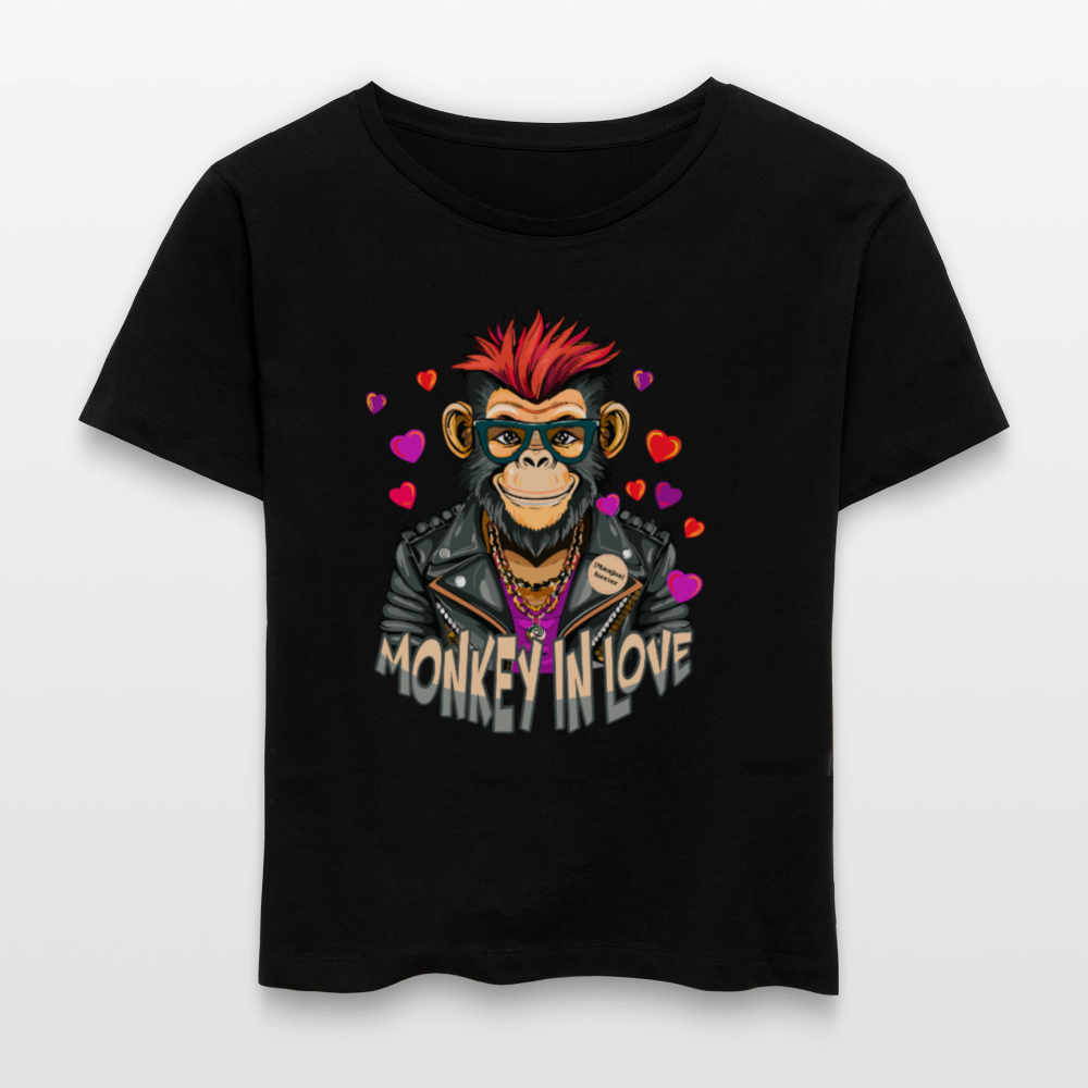Frauen T-Shirt mit MONKEY IN LOVE PRINT - Schwarz