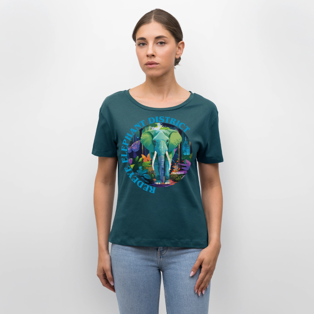 Frauen T-Shirt mit REDEYE ELEPHANT DISTRICT PRINT Vorderseite - Dunkles Petrol