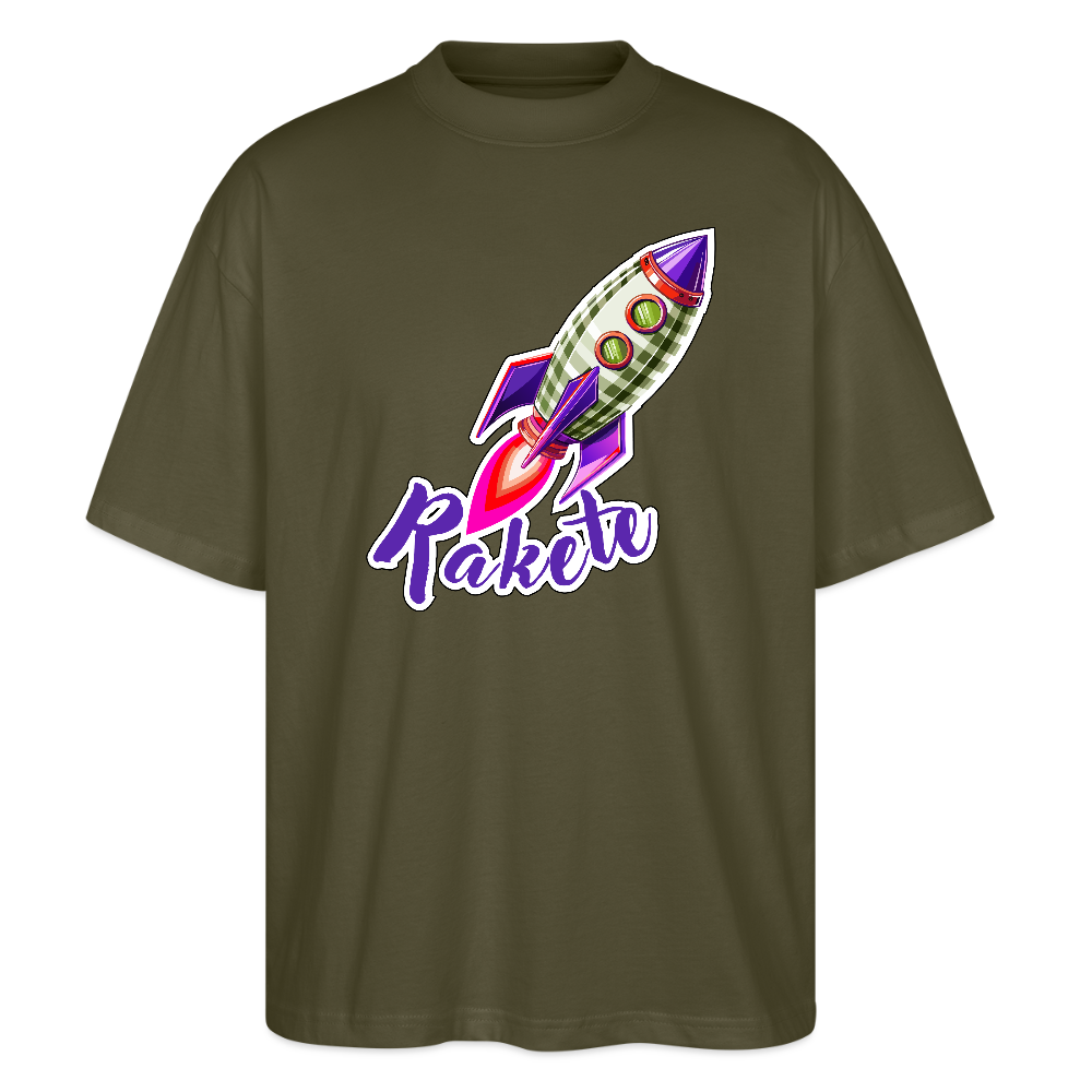Oversized Unisex T-Shirt mit RAKETE PRINT - Khaki