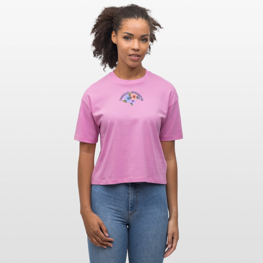 Frauen Boxy Bio-T-Shirt mit MAENJUS MEXICANSTYLE PRINT Vorder- und Rückseite - Pink
