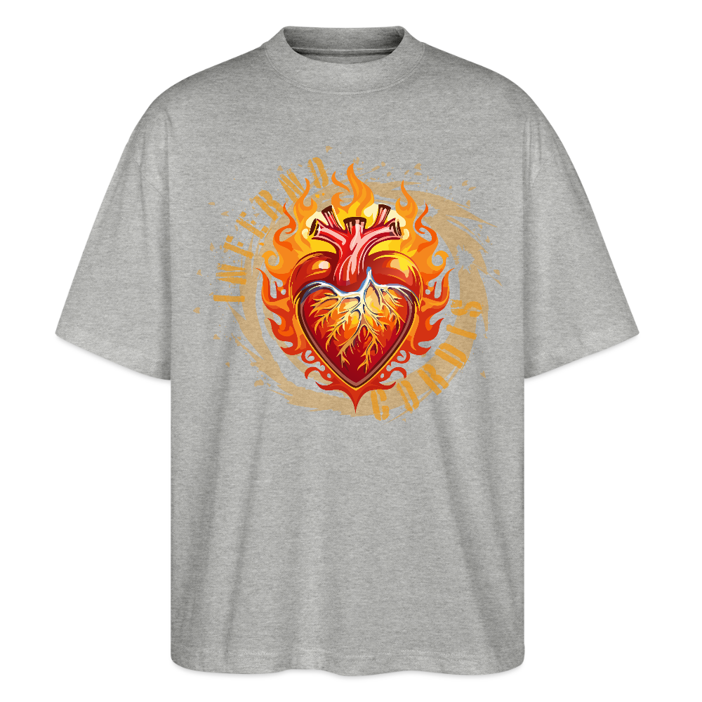 Oversized Unisex Bio T-Shirt mit FEUERHERZ ORANGE PRINT - Grau meliert