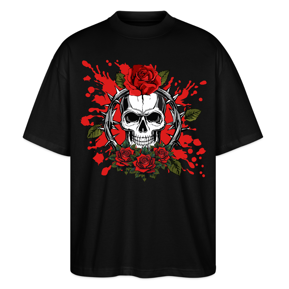 Oversized Unisex T-Shirt mit ROSENSKULL PRINT - Schwarz