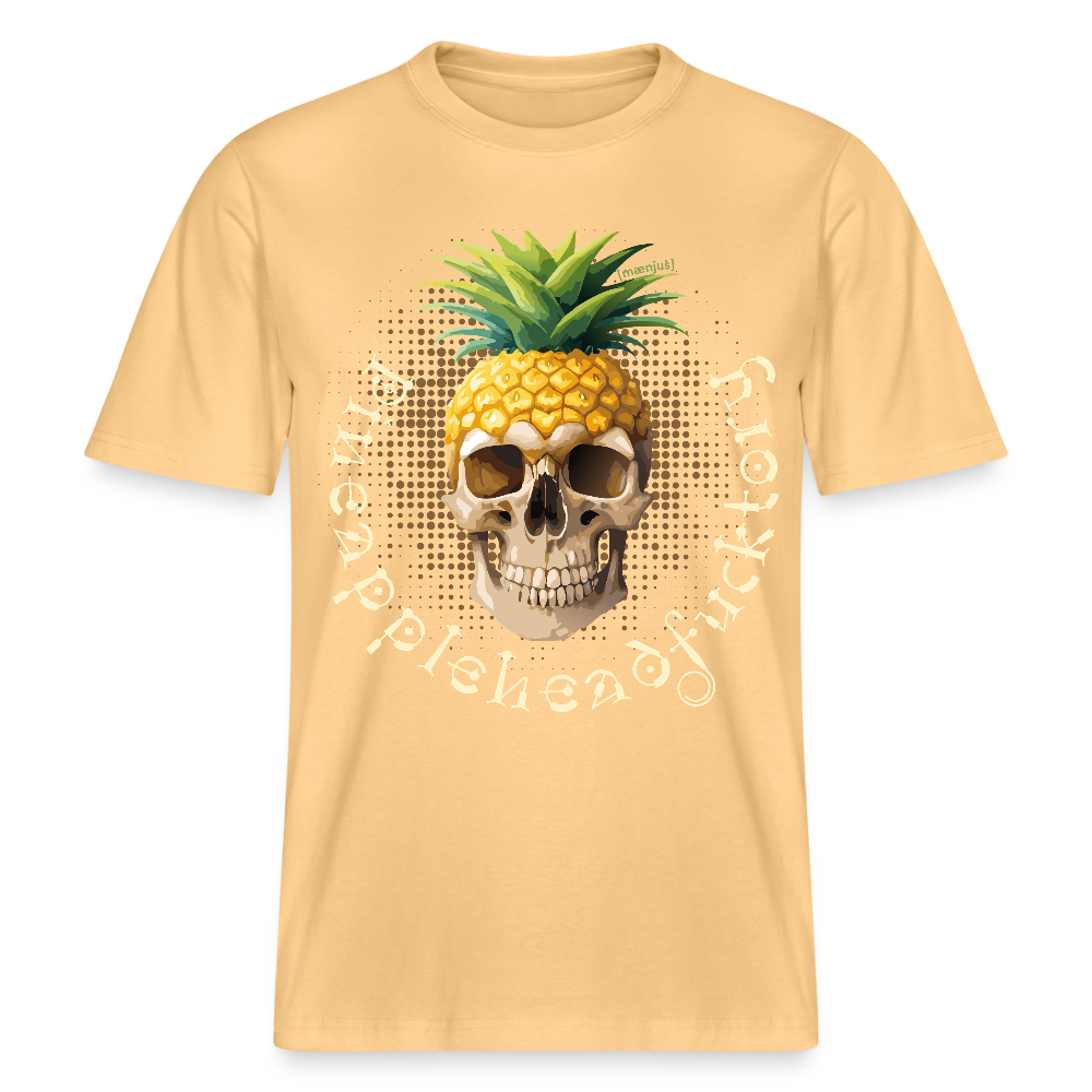 Relaxed Fit Unisex Bio-T-Shirt mit PINEAPPLE SKULL PRINT Vorderseite - Hellgelb