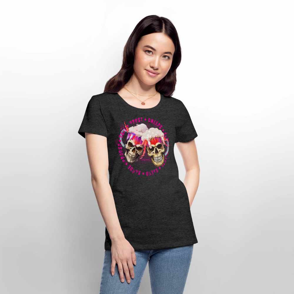 Frauen Premium T-Shirt mit OKTOBERFEST SKULL GIRL PRINT - Anthrazit meliert