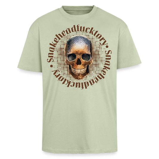 Heavy Oversize T-Shirt mit SNAKEHEAD SKULL PRINT - Leichtes Salbeigrün