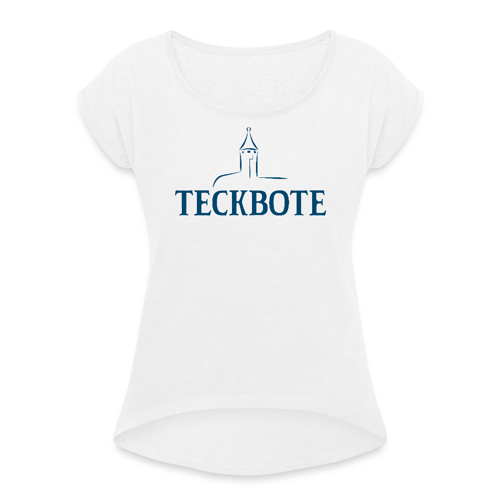 Frauen T-Shirt mit gerollten Ärmeln mit TECKBOTE Print - Weiß