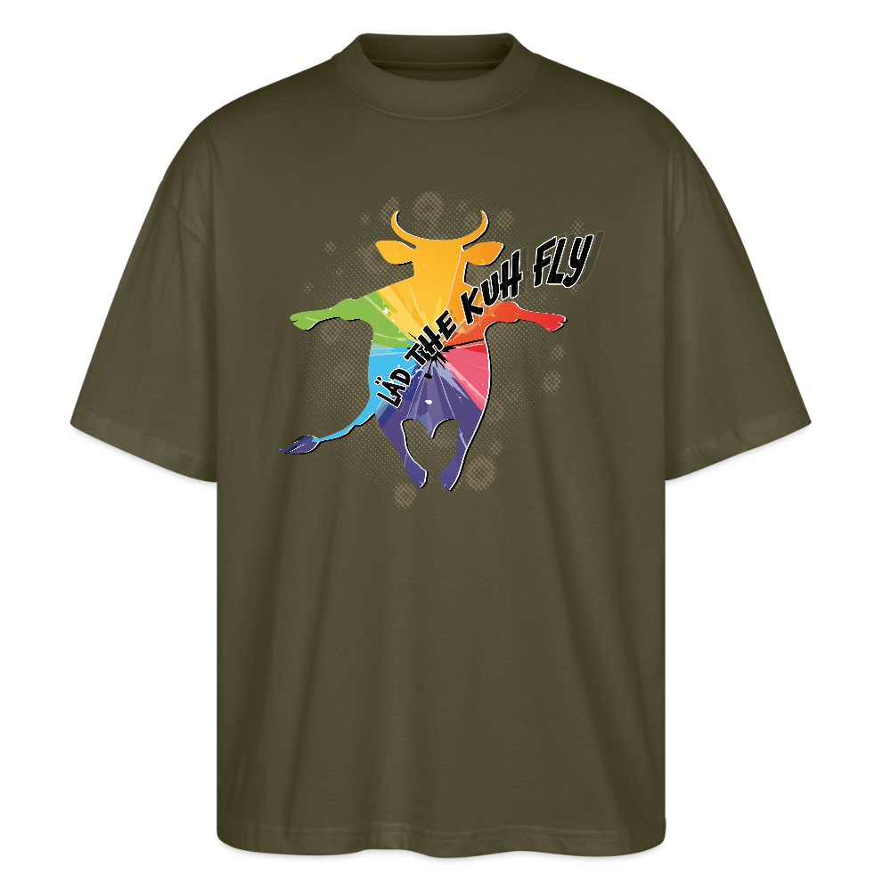 Oversized Unisex T-Shirt mit LÄDEN THE KUH FLY PRINT - Khaki