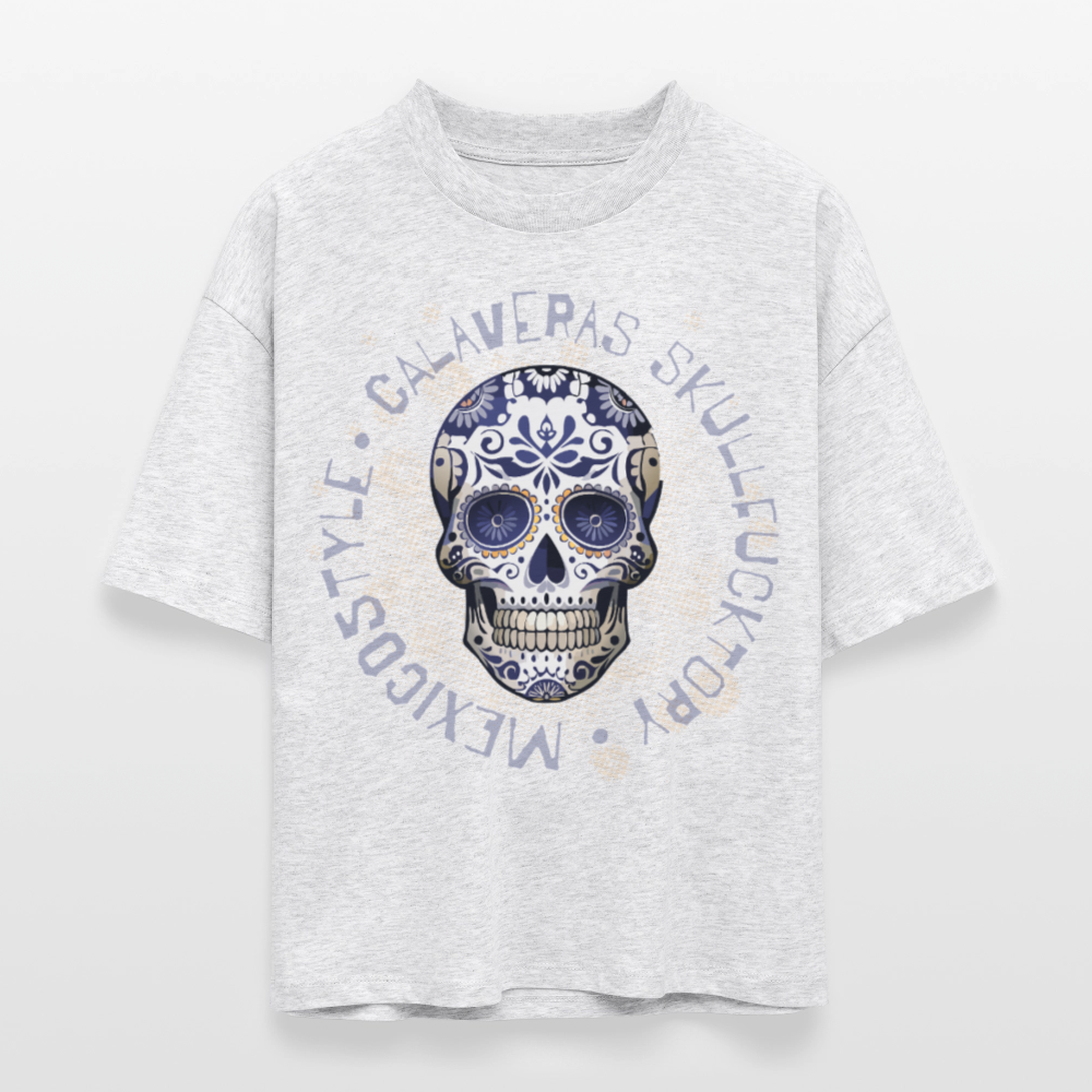 Frauen Boxy Bio-T-Shirt mit CALAVERAS SKULL PRINT - Weiß meliert