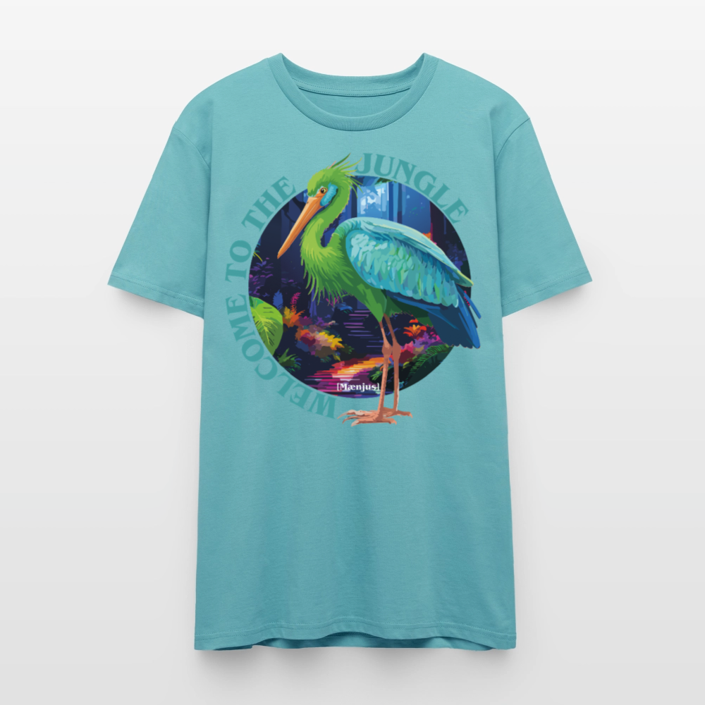 Unisex T-Shirt mit WELCOME TO THE JUNGLE PRINT Vorderseite - Pastelltürkis