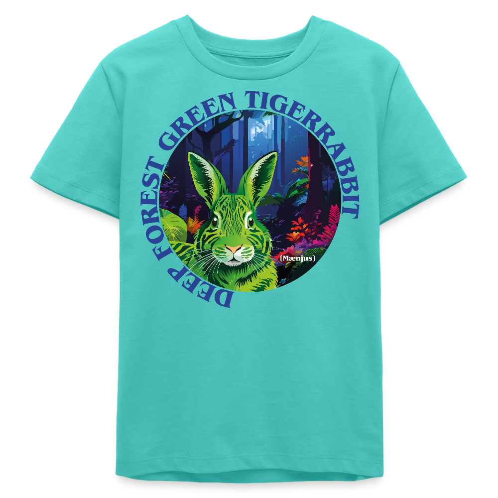 MNJS TEENS Bio T-Shirt mit DEEP FOREST GREEN TIGERRABBIT PRINT - Poolblau