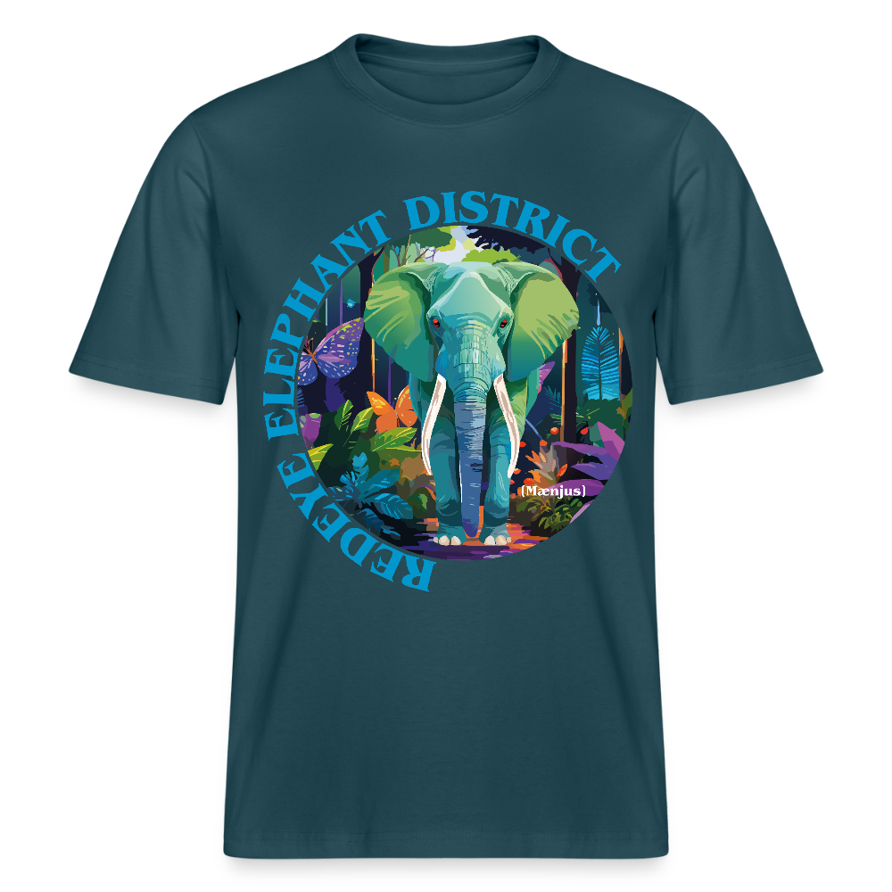 Relaxed Fit Unisex Bio-T-Shirt mit REDEYE ELEPHANT DISTRICT PRINT Vorderseite - Dunkles Petrol