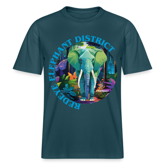 Relaxed Fit Unisex Bio-T-Shirt mit REDEYE ELEPHANT DISTRICT PRINT Vorderseite - Dunkles Petrol