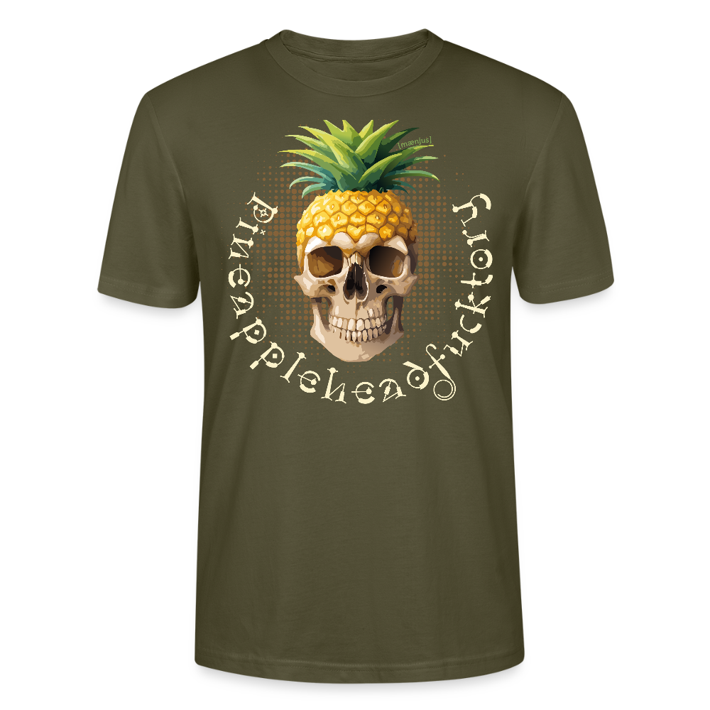 Unisex T-Shirt mit PINEAPPLEHEAD SKULL PRINT Vorderseite - Khaki