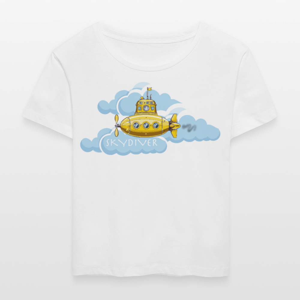 Relaxed Rundhals Frauen Bio-T-Shirt mit SKYDIVER SHIPYARD PRINT - Weiß