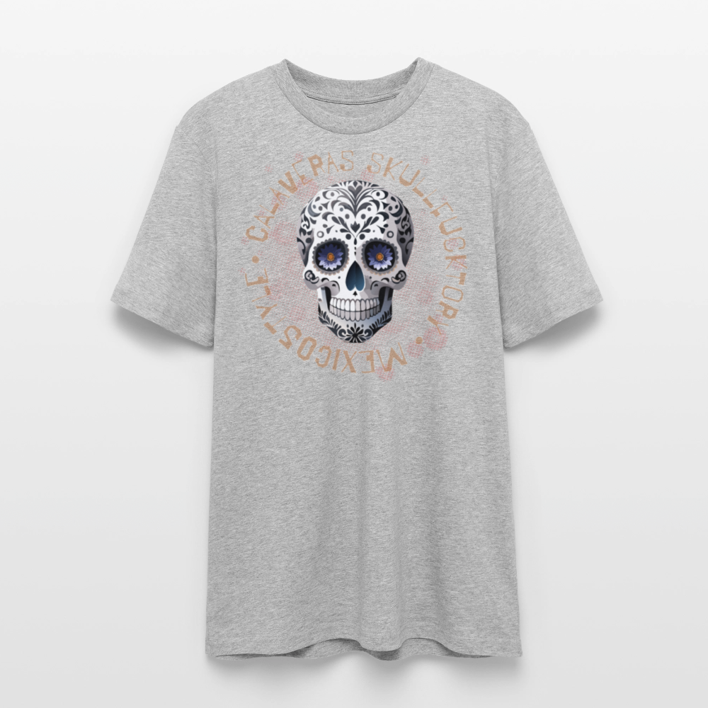 Unisex Bio-T-Shirt mit CALAVERAS SKULL PRINT Vorderseite - Grau meliert