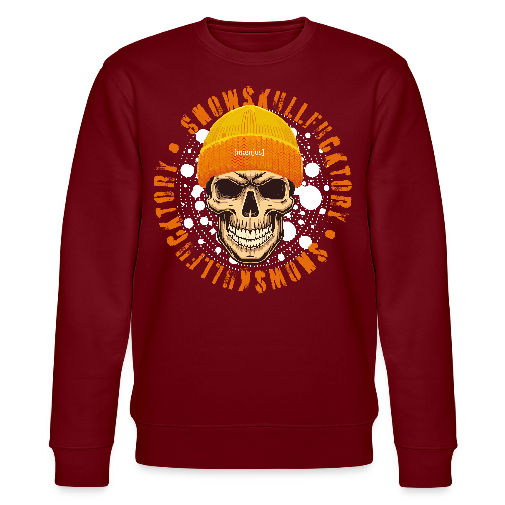 Unisex Bio-Sweatshirt mit SNOWSKULL FUCKTORY PRINT - Burgunderrot