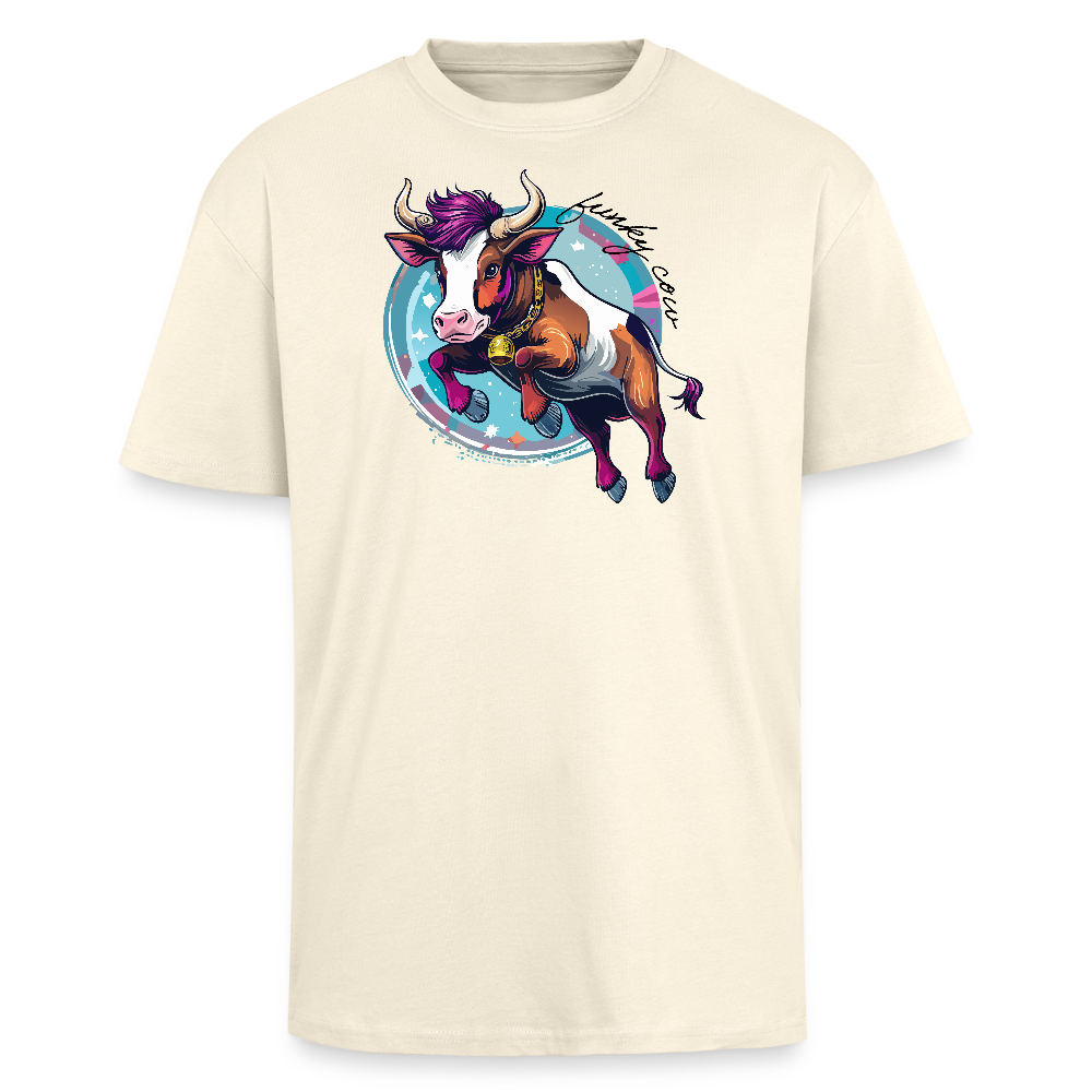 Heavy Oversize T-Shirt mit FUNKY COW PRINT - Creme
