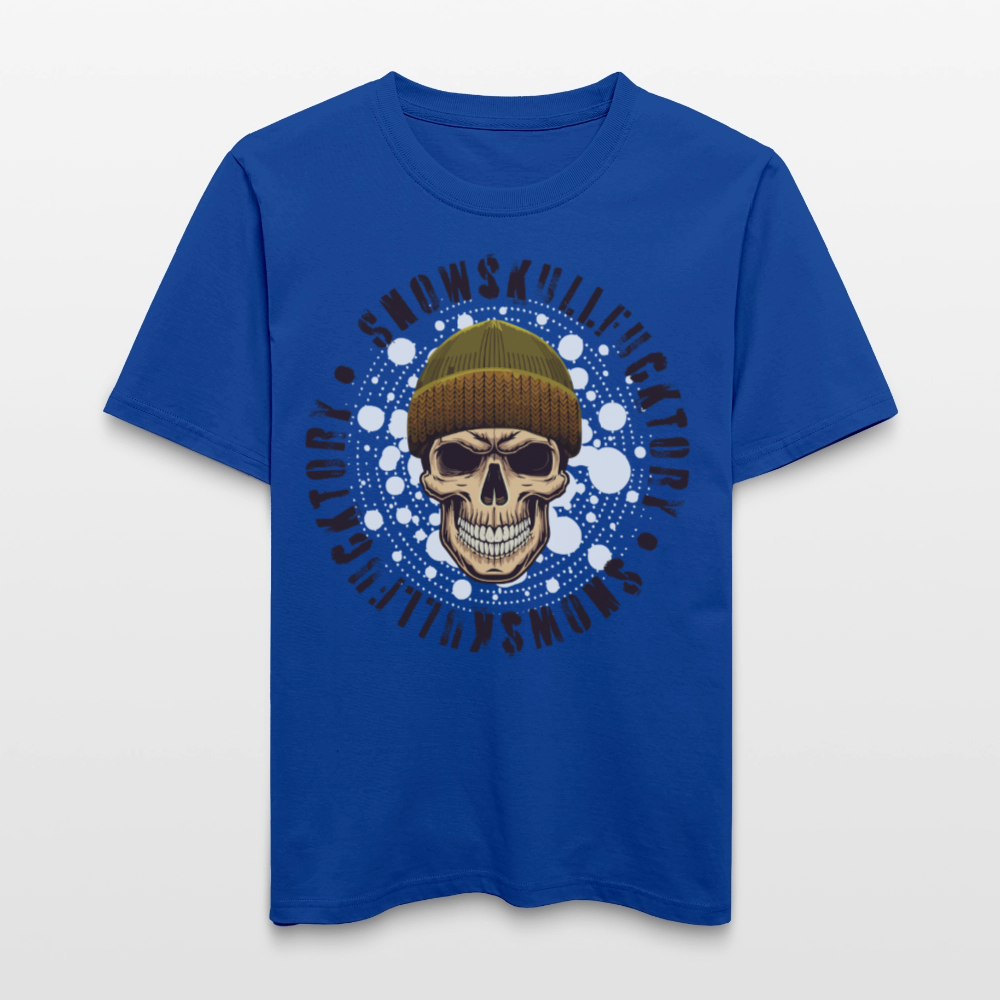 Relaxed Fit Unisex Bio-T-Shirt mit SNOWSKULL FUCKTORY PRINT Vorderseite - Dunkelblau