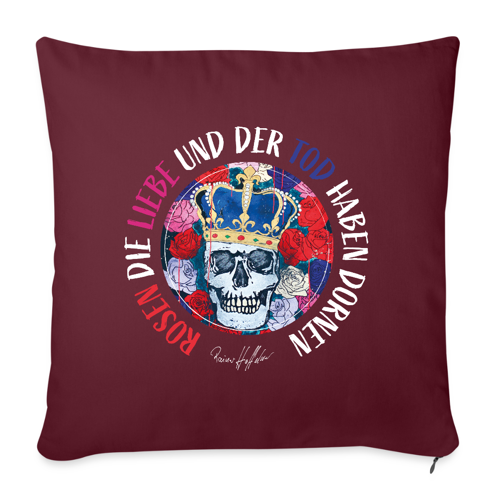 Sofakissenbezug 44 x 44 cm mit ROSEN DIE LIEBE UND DER TOD HABEN DORNEN PRINT - Burgunderrot