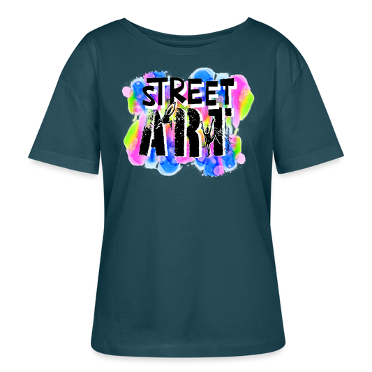 Relaxed Rundhals Frauen Bio-T-Shirt mit STREET ART PRINT - Dunkles Petrol