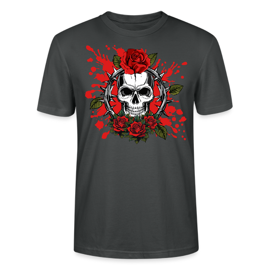 Unisex T-Shirt mit ROSEN SKULL PRINT Vorderseite - Anthrazit
