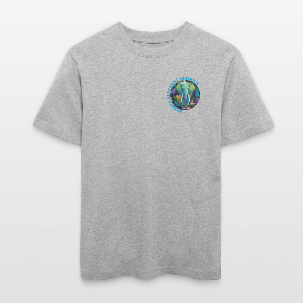 Relaxed Fit Unisex Bio-T-Shirt mit REDEYE ELEPHANT DISTRICT PRINT Vorder- und Rückseite - Grau meliert