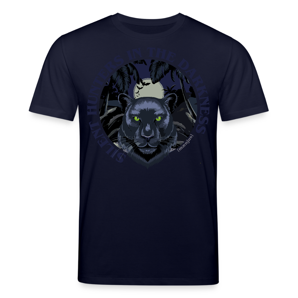 Unisex Bio-T-Shirt mit SILENT HUNTER IN THE DARKNESS PRINT Vorderseite - Navy
