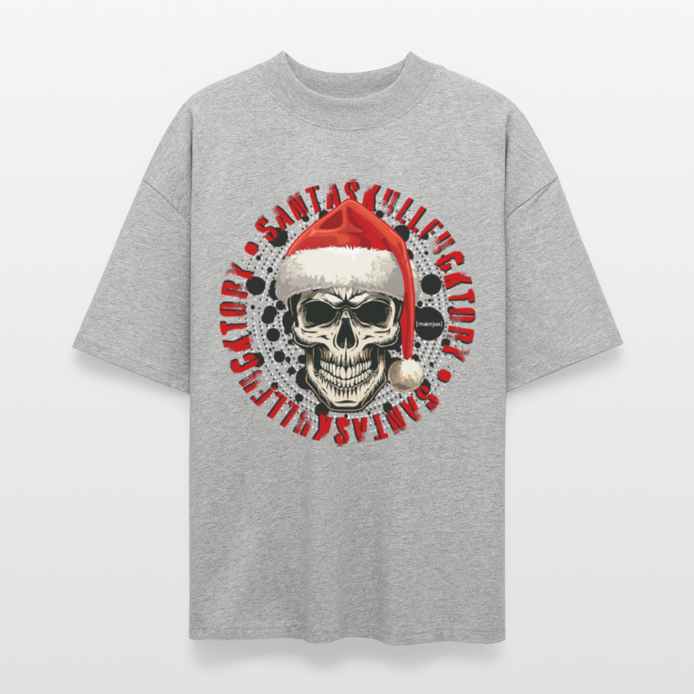 Oversized Unisex Bio T-Shirt mit SANTASKULL FUCKTORY PRINT - Grau meliert