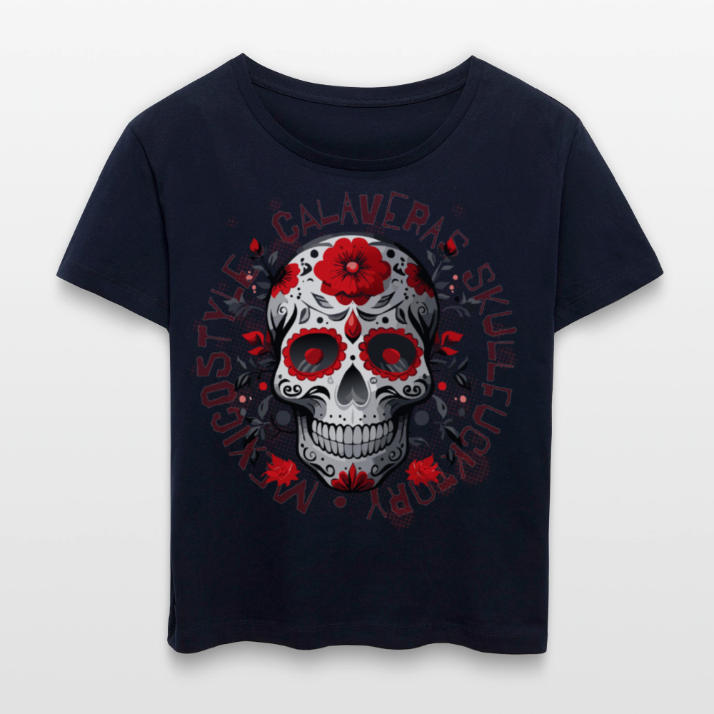 Frauen T-Shirt mit CALAVERAS SKULL PRINT - Navy