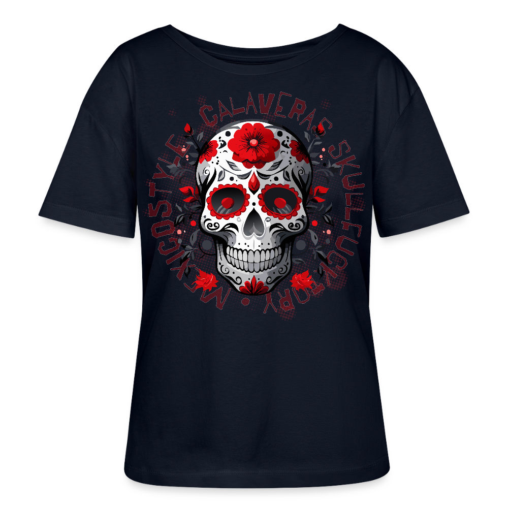 Frauen T-Shirt mit CALAVERAS SKULL PRINT - Navy