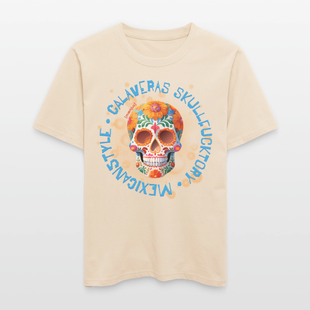 Relaxed Fit Unisex Bio-T-Shirt mit CALAVERAS MEXICANSTYLE PRINT Vorderseite - Weißgrau