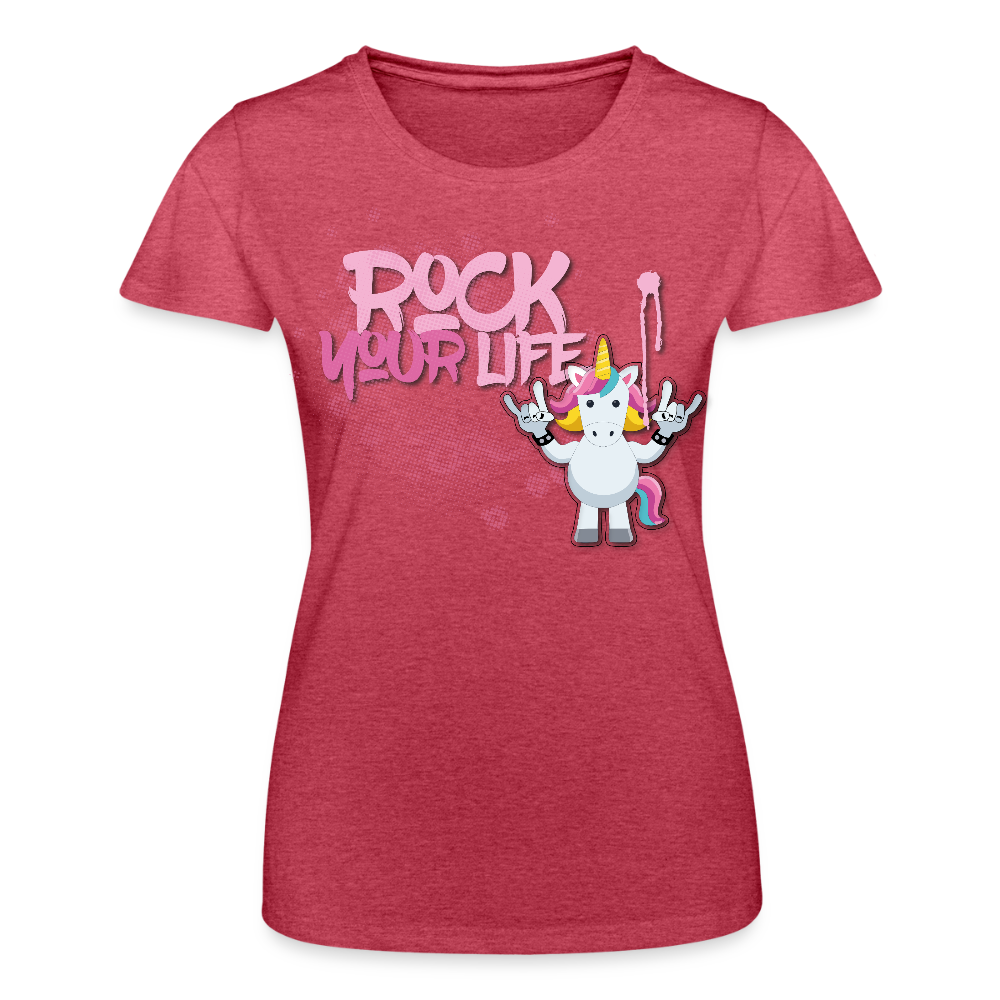 Frauen-T-Shirt mit ROCK YOUR LIFE PRINT - Rot meliert