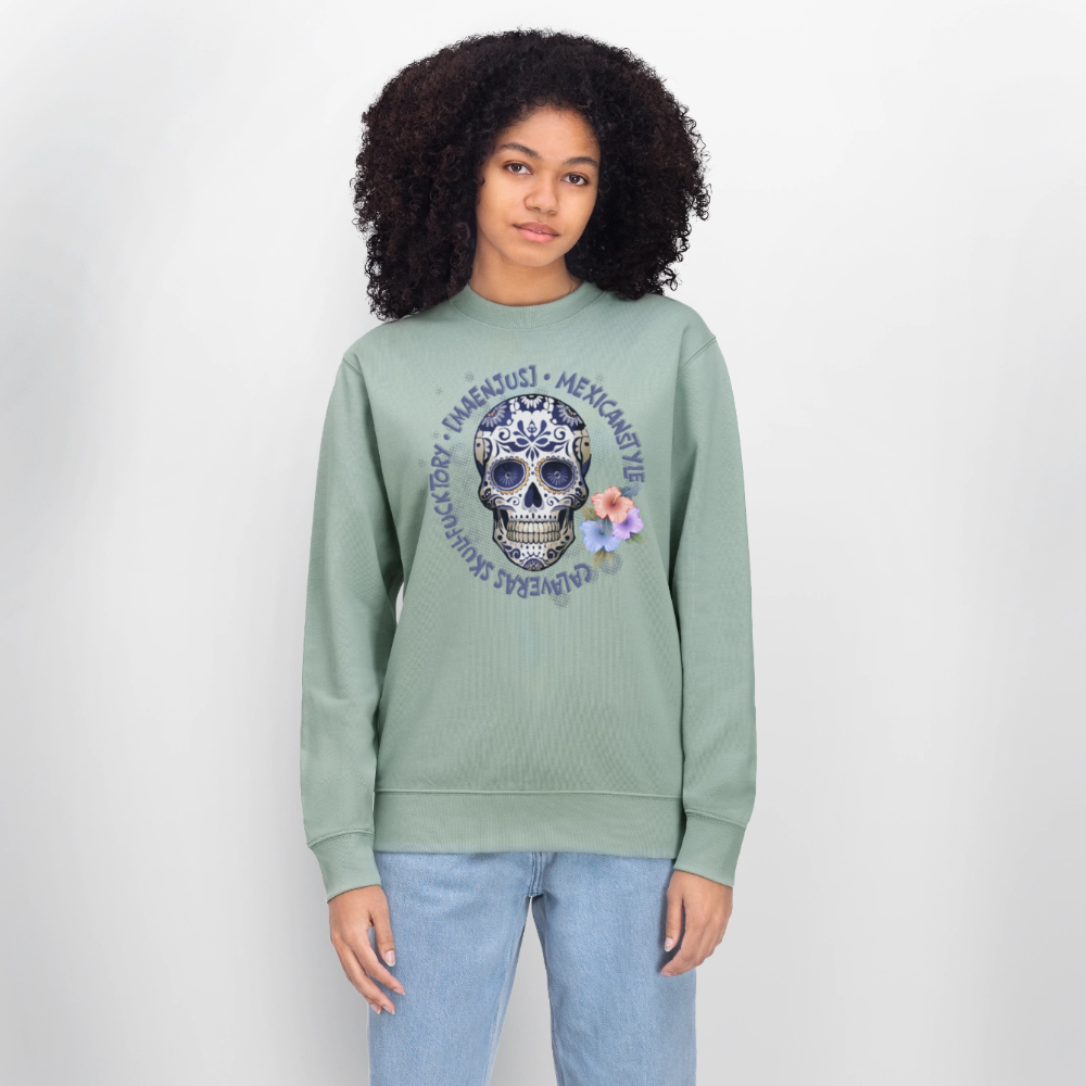 Unisex Bio-Sweatshirt mit MAENJUS MEXICANSTYLE PRINT - Helles Graugrün