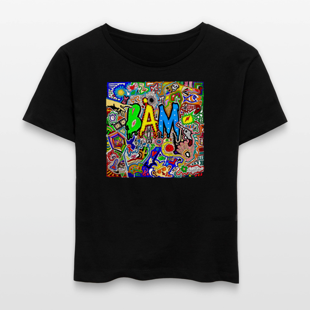 Relaxed Rundhals Frauen Bio-T-Shirt mit BÄM PRINT - Schwarz