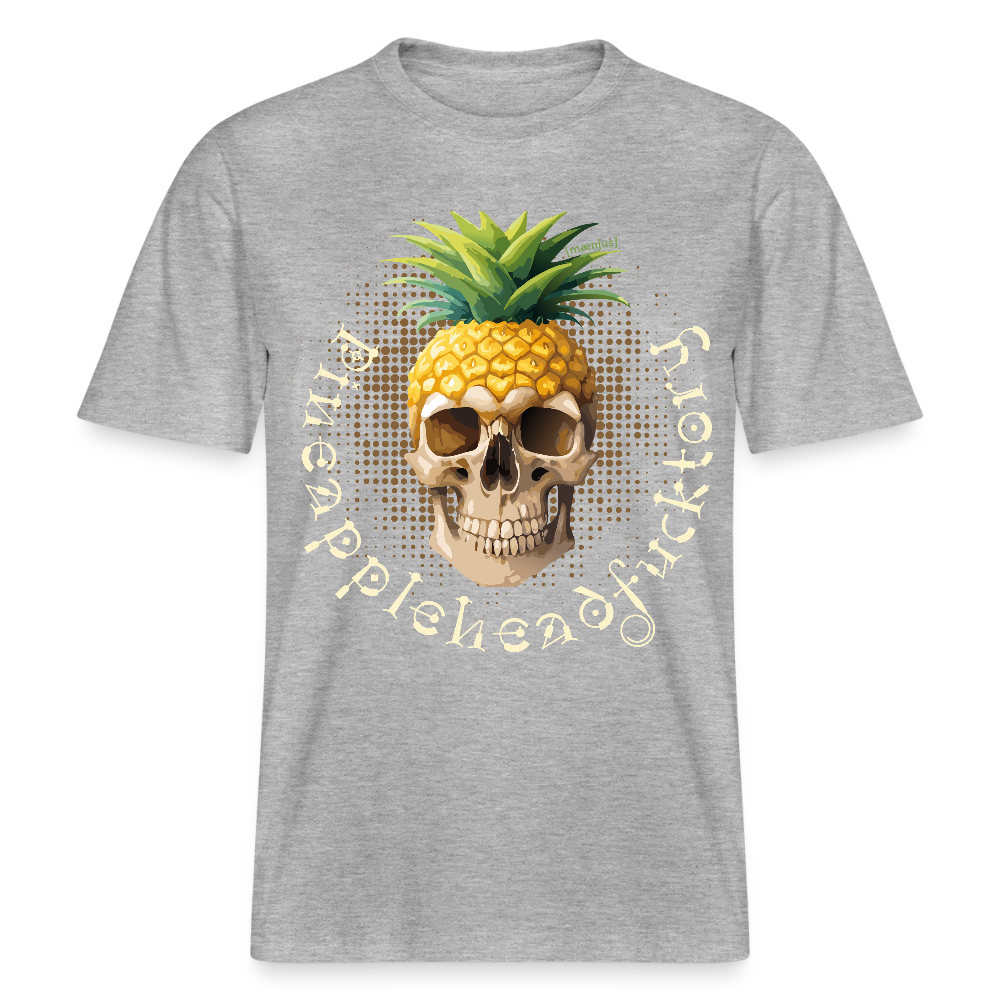 Relaxed Fit Unisex Bio-T-Shirt mit PINEAPPLE SKULL PRINT Vorderseite - Grau meliert