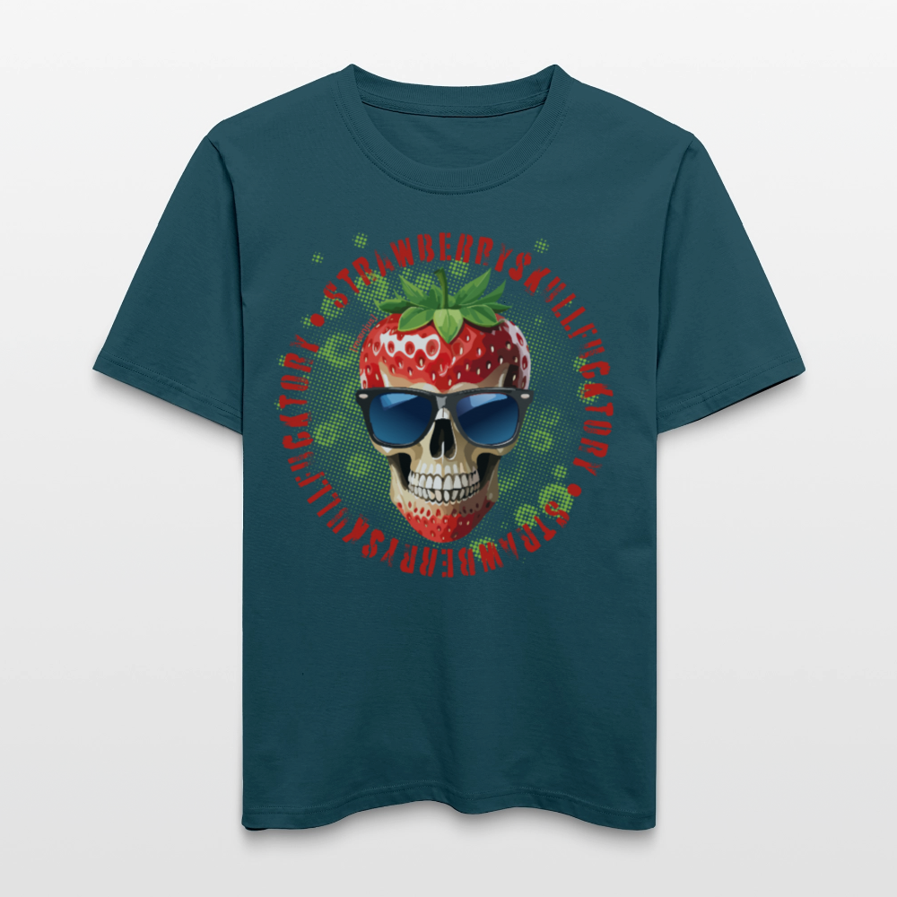 Relaxed Fit Unisex Bio-T-Shirt mit STRAWBERRY SKULL PRINT Vorderseite - Dunkles Petrol