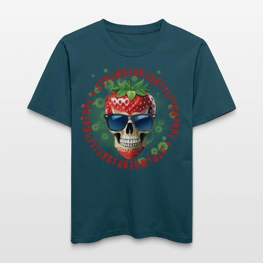 Relaxed Fit Unisex Bio-T-Shirt mit STRAWBERRY SKULL PRINT Vorderseite - Dunkles Petrol