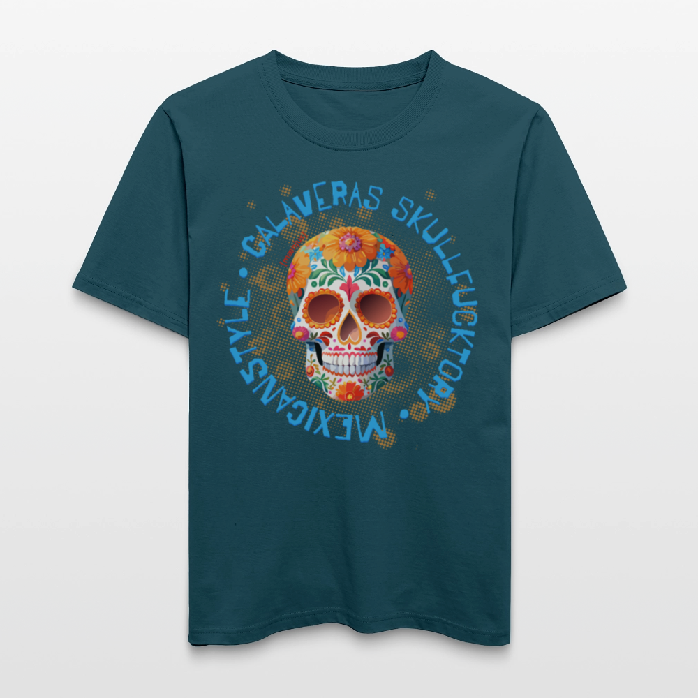 Relaxed Fit Unisex Bio-T-Shirt mit CALAVERAS MEXICANSTYLE PRINT Vorderseite - Dunkles Petrol