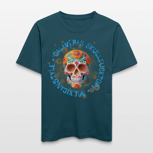 Relaxed Fit Unisex Bio-T-Shirt mit CALAVERAS MEXICANSTYLE PRINT Vorderseite - Dunkles Petrol