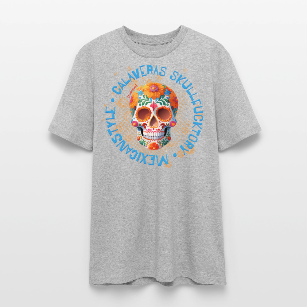 Unisex Bio-T-Shirt mit CALAVERAS MEXICANSTYLE PRINT Vorderseite - Grau meliert