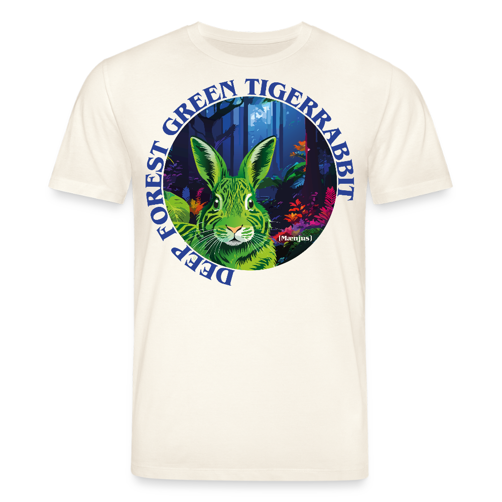 Unisex Bio-T-Shirt mit DEEP FOREST GREEN TIGERRABBIT PRINT Vorderseite - Naturweiß